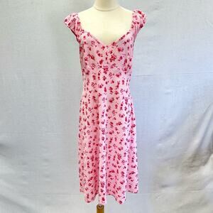 Vintage 90s Rue 21 pink floral sweetheart midi dress size 13 empire tie waist